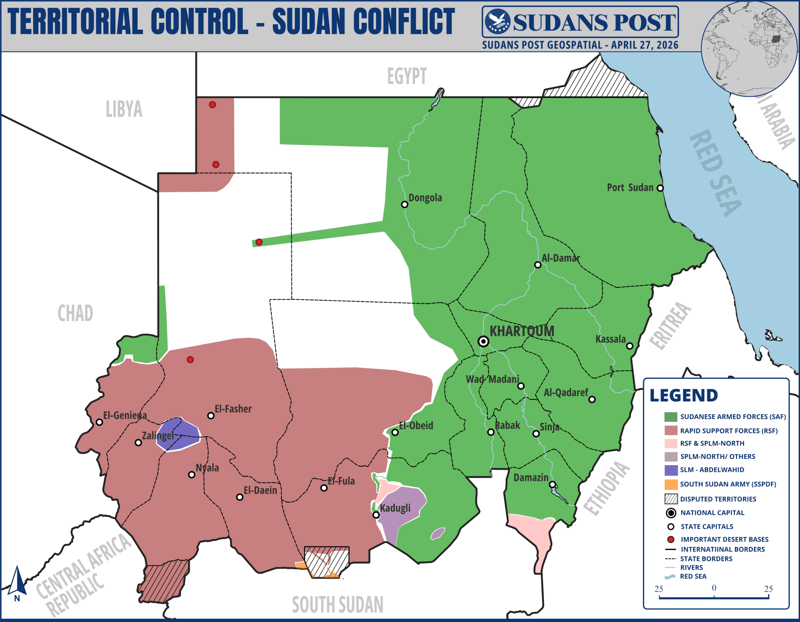 Territorial control map Sudan Conflict as of April 27 2026 Territorial control map Sudan Conflict as of April 27 2026