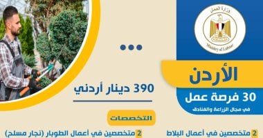 وزارة العمل: فرص عمل جديدة فى الزراعة والفنادق بالأردن براتب 390 دينار شهريا