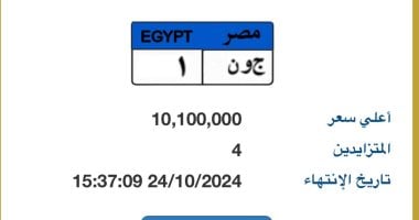 سعر لوحة ج و ن 1 المميزة يتخطى 10 ملايين جنيه.. و3 أشخاص يتنافسون عليها