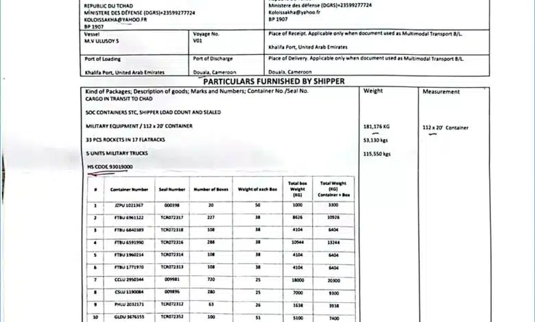 الإمارات ترسل 350 حاوية مسيرات عبر تشاد  